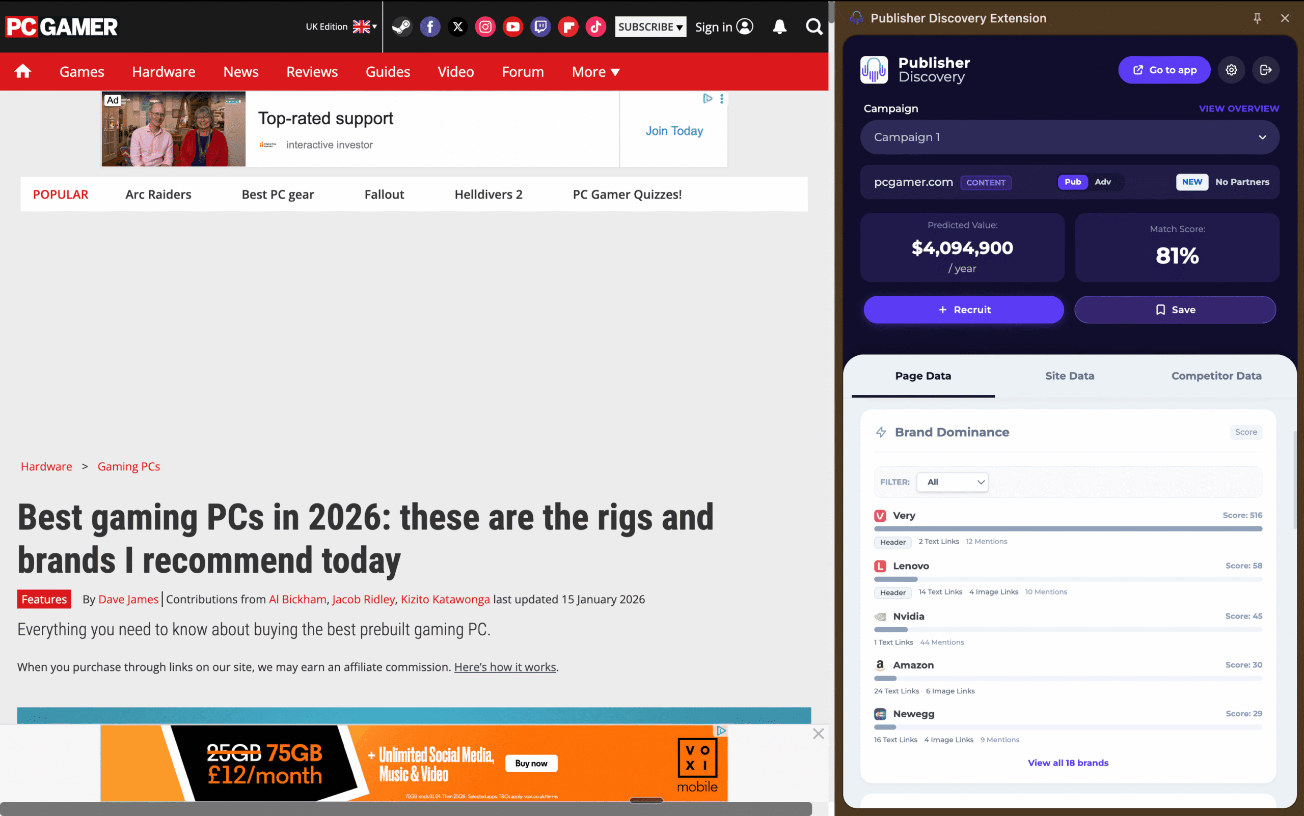 Publisher Discovery Extension Split View